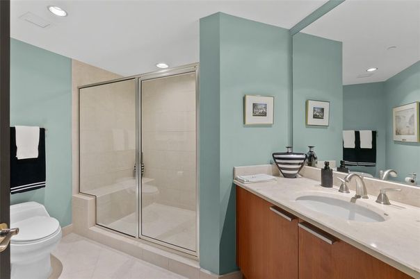 Bathroom, Glass Shower, Interior, Recessed Lighting