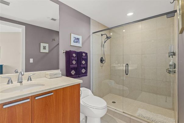 Bathroom, Glass Shower, Interior, Recessed Lighting