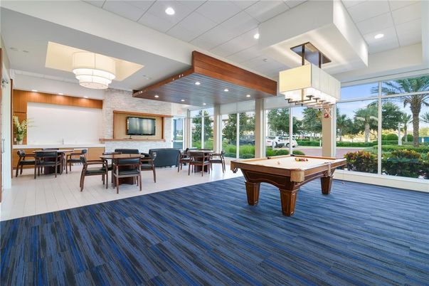 Billiard Table, Chandelier, Dining room, Game Room, Interior, Recessed Lighting, Wooden Beams