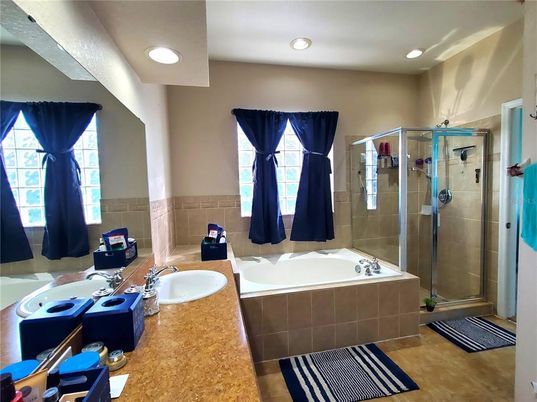 Bathroom, Dual Sink Vanities, Glass Shower, Interior, Recessed Lighting
