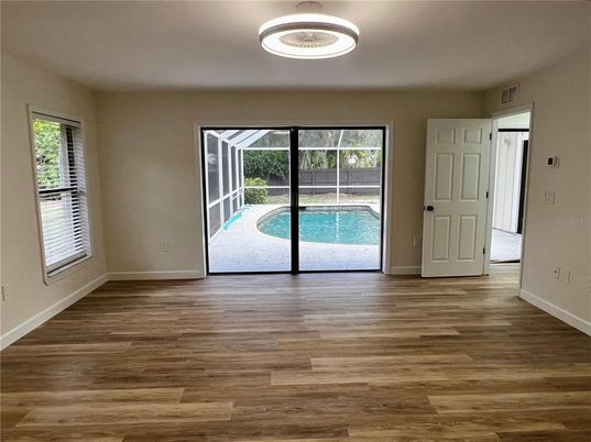 Empty room, Interior, Pool, Wood Texture Flooring