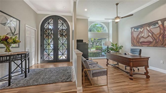 Home Office, Interior, Recessed Lighting, Wood Texture Flooring