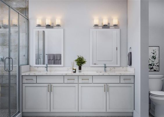 Bathroom, Dual Sink Vanities, Glass Shower, Interior