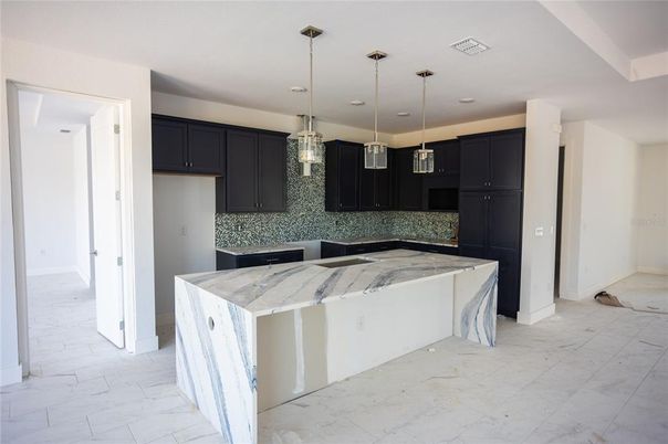 Interior, Kitchen, Marble, Pendant Lights, Recessed Lighting