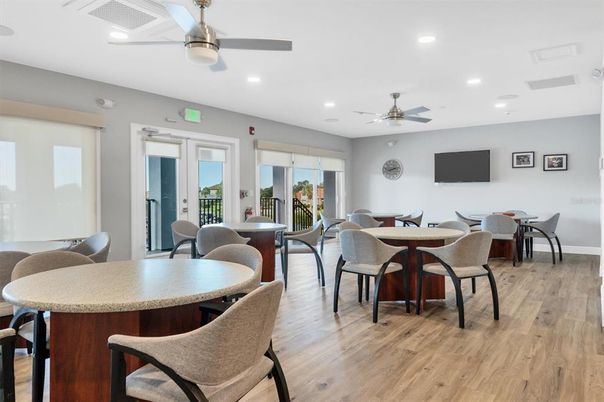Dining room, Interior, Recessed Lighting, Wood Texture Flooring
