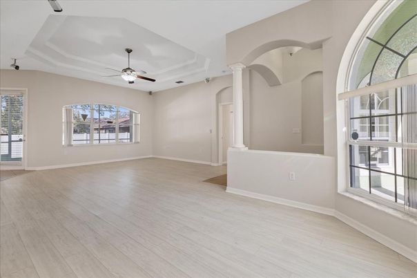 Empty room, Interior, Recessed Lighting, Wood Texture Flooring