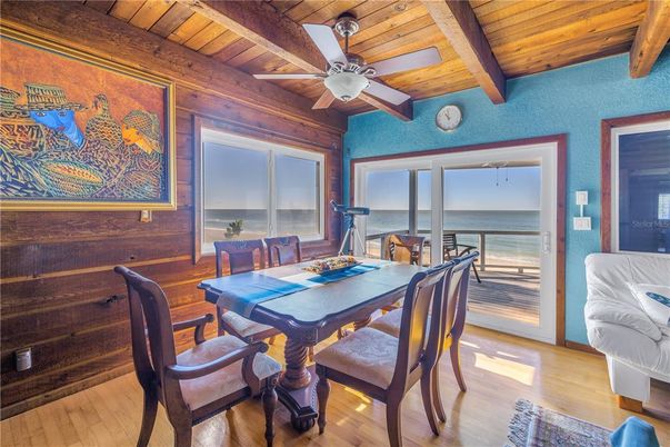 Dining room, Interior, Water, Wooden Beams, Wooden Ceilings, Wood Texture Flooring, Wooden Walls