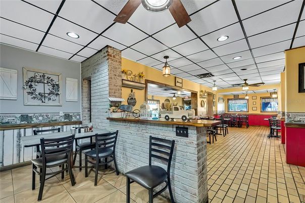 Dining room, Interior, Pendant Lights, Recessed Lighting, Stone Walls