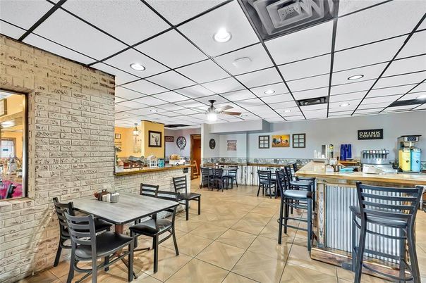 Dining room, Interior, Recessed Lighting, Stone Walls