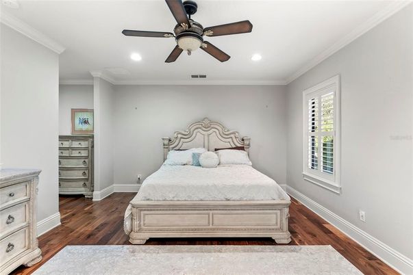 Bedroom, Interior, Recessed Lighting, Wood Texture Flooring