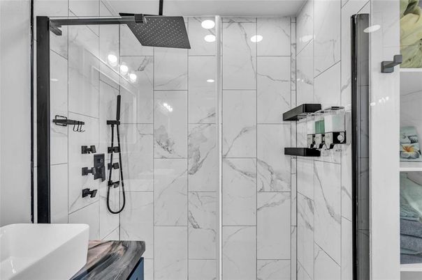 Bathroom, Glass Shower, Interior, Marble Walls