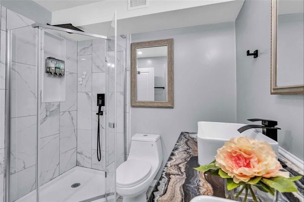Bathroom, Glass Shower, Interior, Marble Walls