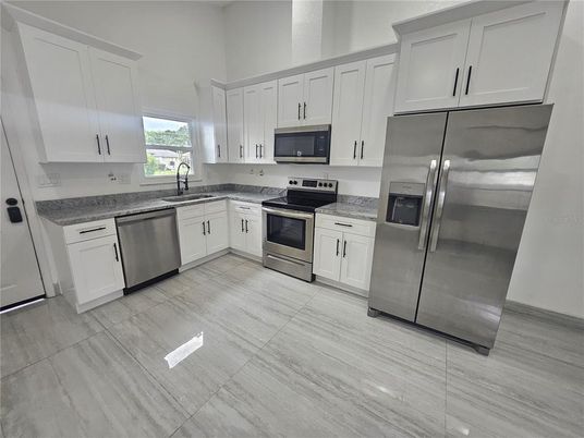 Interior, Kitchen, Stainless Steel Appliances, Wood Texture Flooring