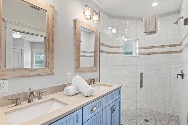 Bathroom, Dual Sink Vanities, Glass Shower, Interior, Recessed Lighting