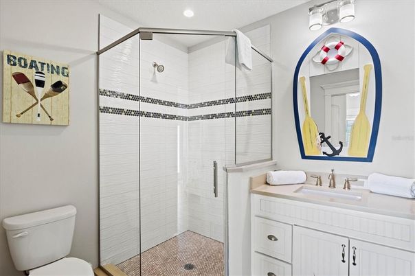 Bathroom, Glass Shower, Interior, Recessed Lighting