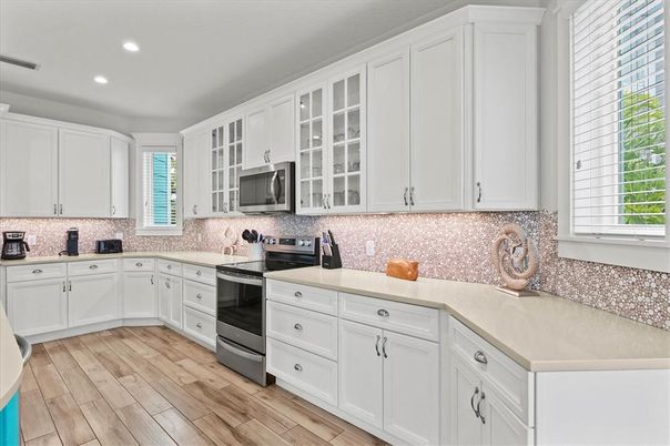 Interior, Kitchen, Recessed Lighting, Wood Texture Flooring