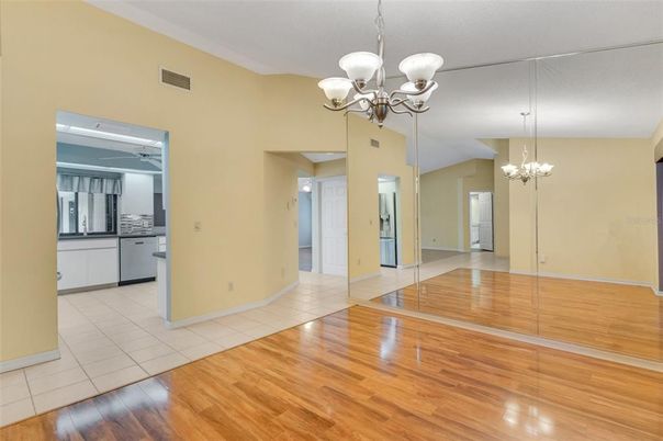 Chandelier, Empty room, Interior, Wood Texture Flooring