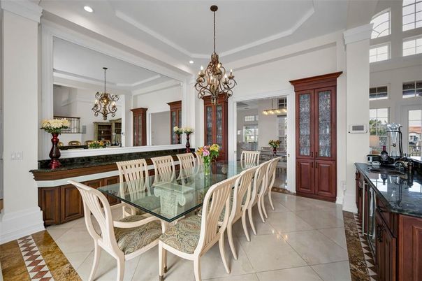 Chandelier, Dining room, Interior, Recessed Lighting