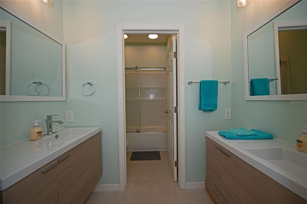 Bathroom, Dual Sink Vanities, Glass Shower, Interior, Recessed Lighting