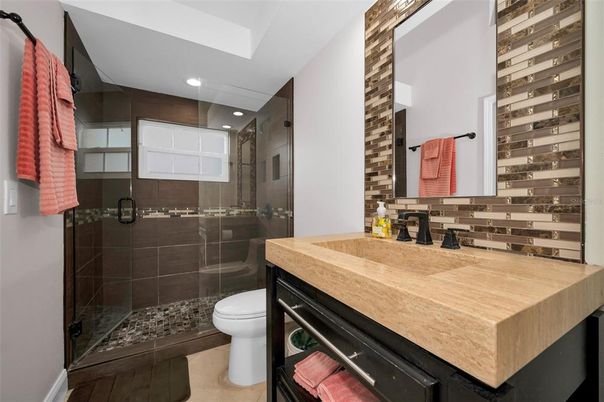 Bathroom, Glass Shower, Interior, Recessed Lighting