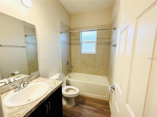 Bathroom, Interior, Recessed Lighting, Wood Texture Flooring