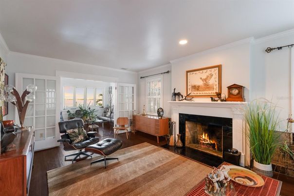 Fireplace, Interior, Recessed Lighting, Wood Texture Flooring