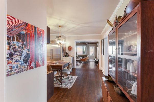 Dining room, Interior, Pendant Lights, Wood Texture Flooring