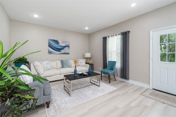 Interior, Living room, Recessed Lighting, Wood Texture Flooring