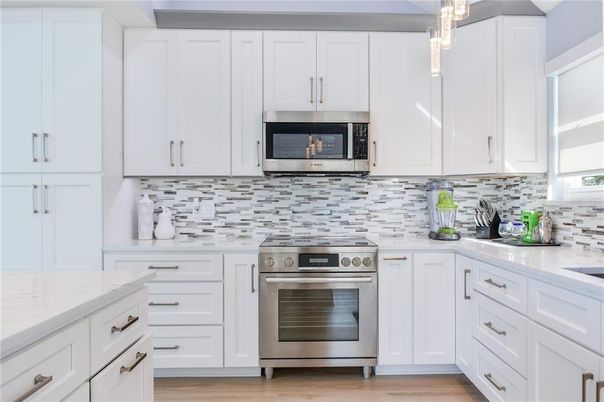 Interior, Kitchen, Pendant Lights, Stainless Steel Appliances, Wood Texture Flooring