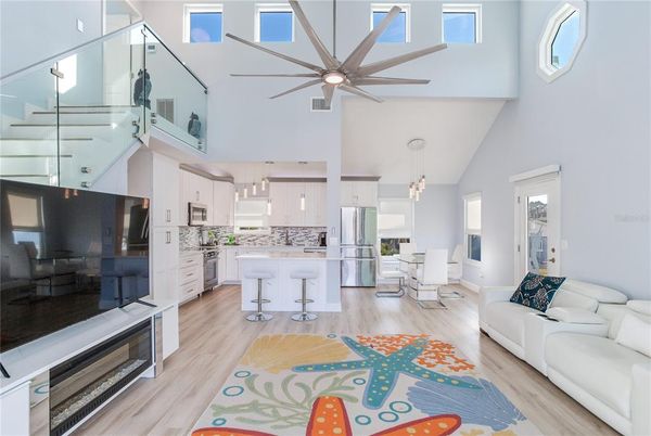 Interior, Kitchen, Living room, Pendant Lights, Stainless Steel Appliances, Wood Texture Flooring