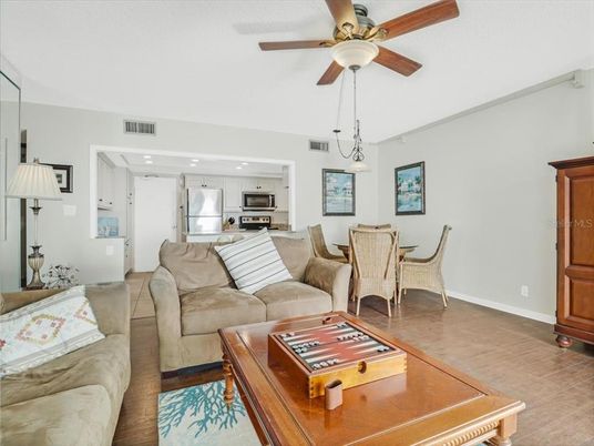 Dining room, Interior, Kitchen, Living room, Pendant Lights, Stainless Steel Appliances, Wood Texture Flooring