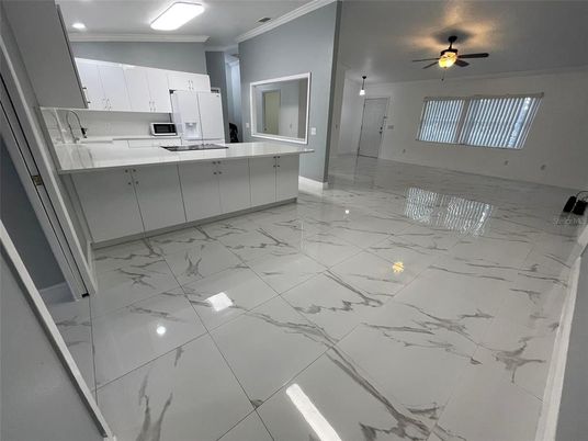 Interior, Kitchen, Marble, Pendant Lights, Recessed Lighting
