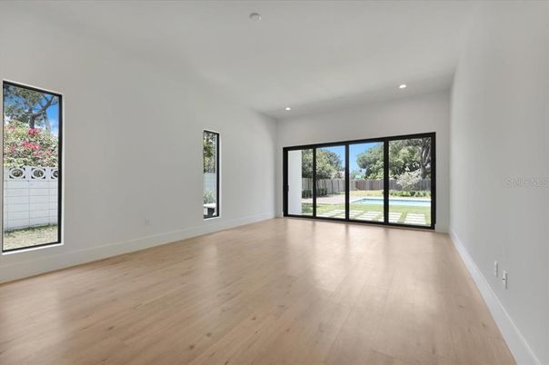 Empty room, Interior, Recessed Lighting, Wood Texture Flooring