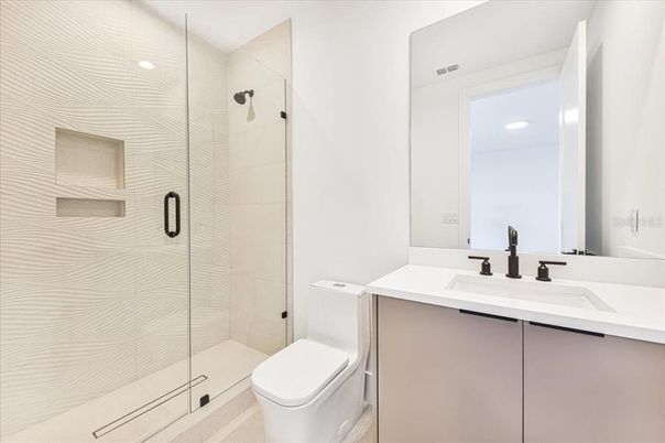 Bathroom, Glass Shower, Interior, Recessed Lighting