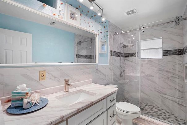 Bathroom, Glass Shower, Interior, Marble Walls