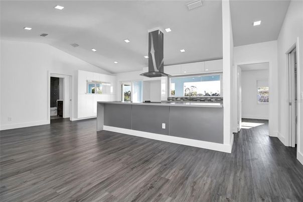 Interior, Kitchen, Recessed Lighting, Wood Texture Flooring
