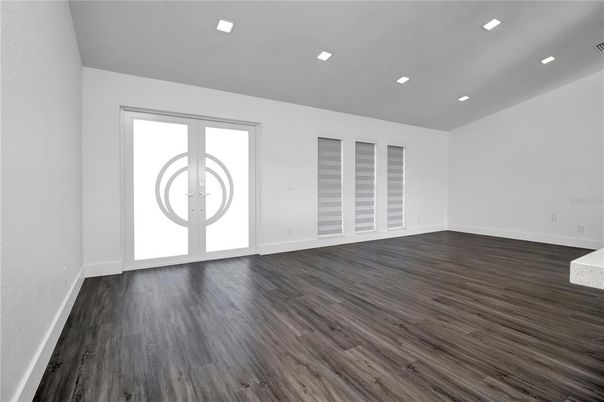 Empty room, Interior, Recessed Lighting, Wood Texture Flooring