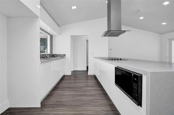 Interior, Kitchen, Recessed Lighting, Wood Texture Flooring