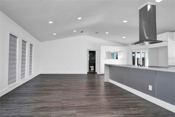 Empty room, Interior, Recessed Lighting, Wood Texture Flooring