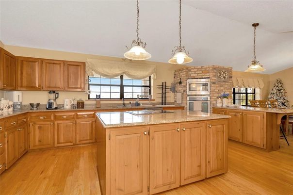 Interior, Kitchen, Pendant Lights, Wood Texture Flooring