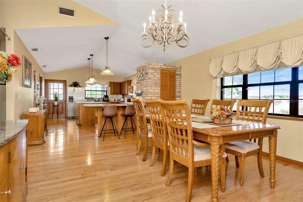 Chandelier, Dining room, Interior, Kitchen, Pendant Lights, Wood Texture Flooring