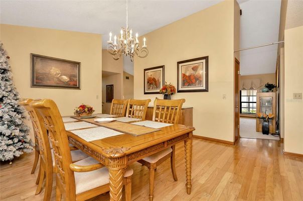 Chandelier, Dining room, Interior, Wood Texture Flooring