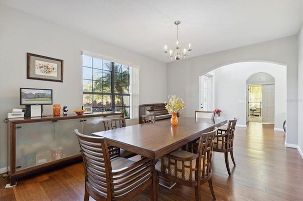 Chandelier, Dining room, Interior, Wood Texture Flooring