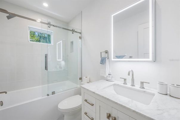 Bathroom, Glass Shower, Interior, Recessed Lighting