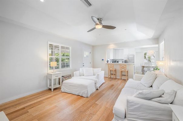 Interior, Kitchen, Living room, Recessed Lighting, Stainless Steel Appliances, Wood Texture Flooring