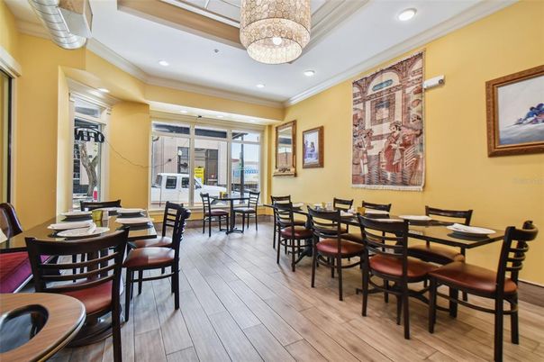 Chandelier, Dining room, Interior, Recessed Lighting, Wood Texture Flooring