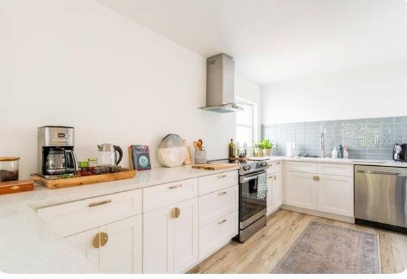 Interior, Kitchen, Stainless Steel Appliances, Wood Texture Flooring