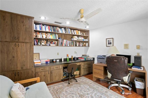 Home Office, Interior, Recessed Lighting, Wood Texture Flooring