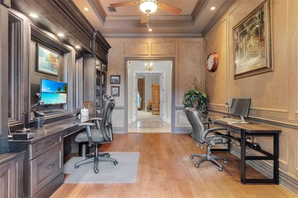 Home Office, Interior, Recessed Lighting, Wood Texture Flooring