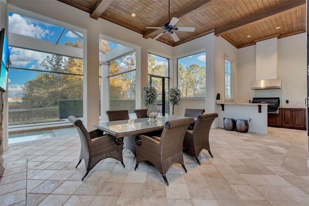 Dining room, Glass Ceilings, Interior, Pool, Recessed Lighting, Sun Room, Wooden Beams, Wooden Ceilings